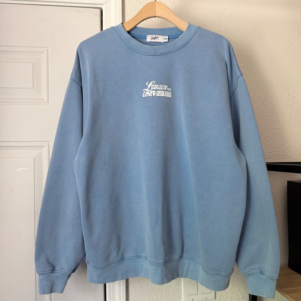 THE‎ MAYFAIR GROUP blue cotton terry knit boxy crew neck oversized sweater
